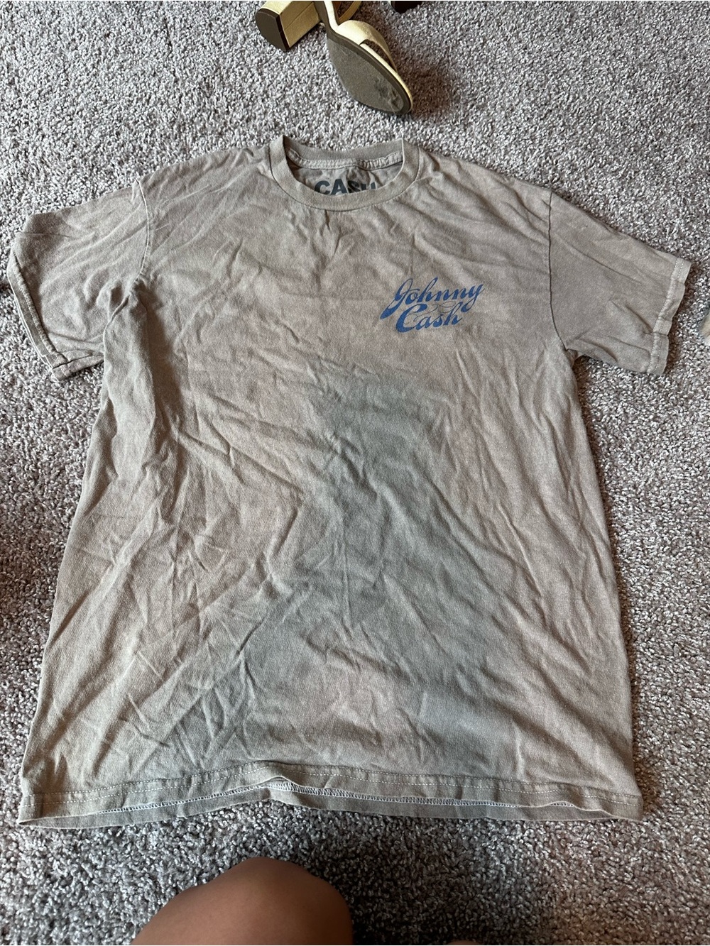 Johnny Cash Short Sleeve Crewneck T-Shirt in Tan with Blue Logo